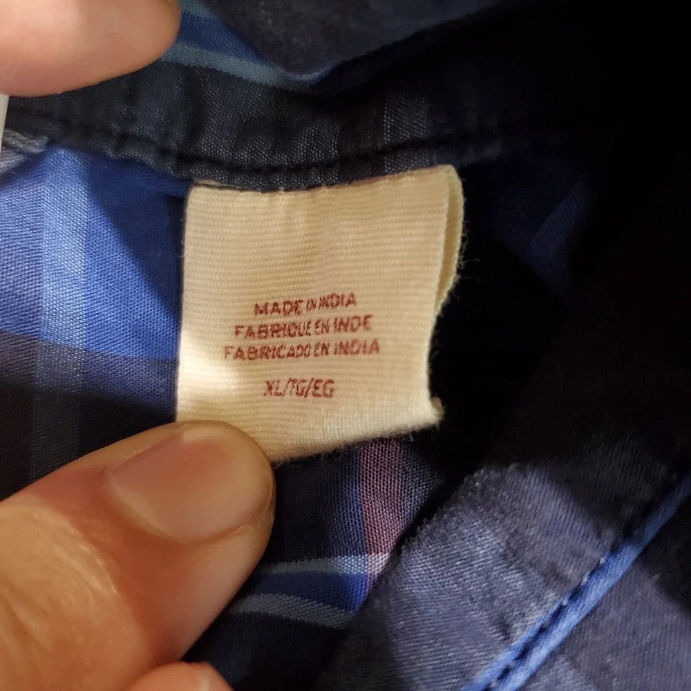 Levi's Men Button‎ Up Shirt XL Blue Plaid Long Sleeve Pocket Casual